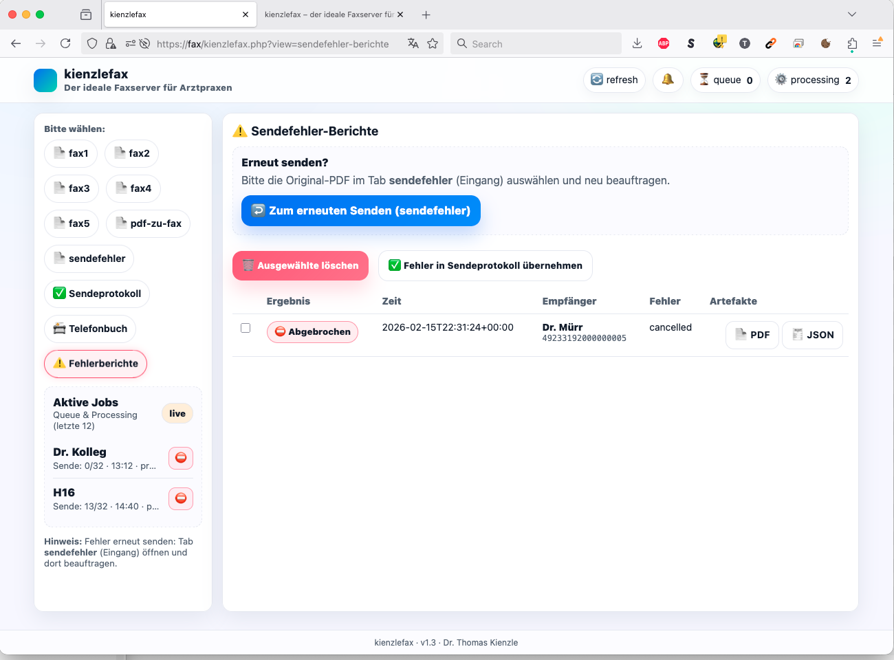 Sendefehler Übersicht